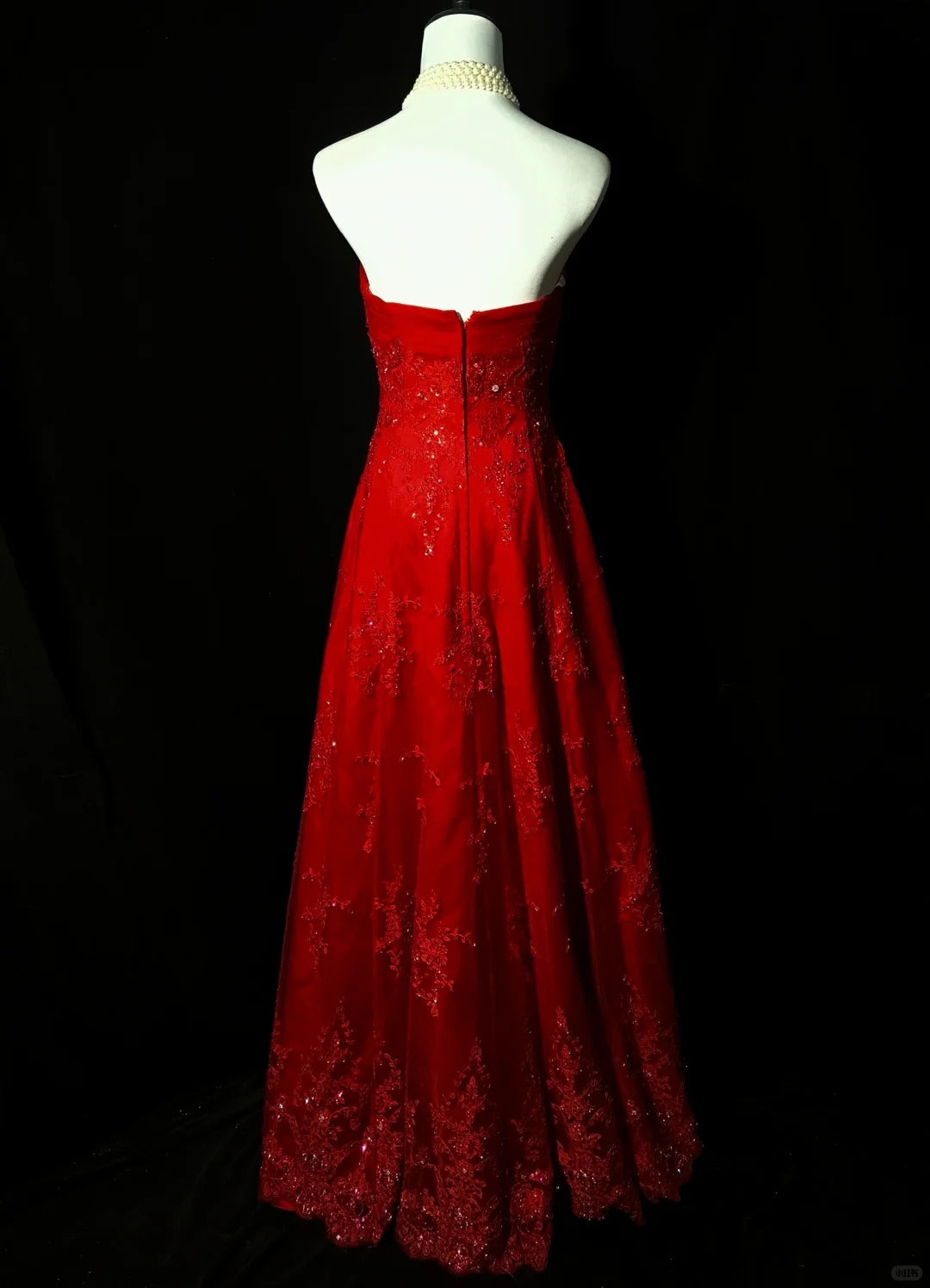 Elegantes, langes Ballkleid-Abendkleid aus rotem, perlenbesetztem Tüll, NV4782