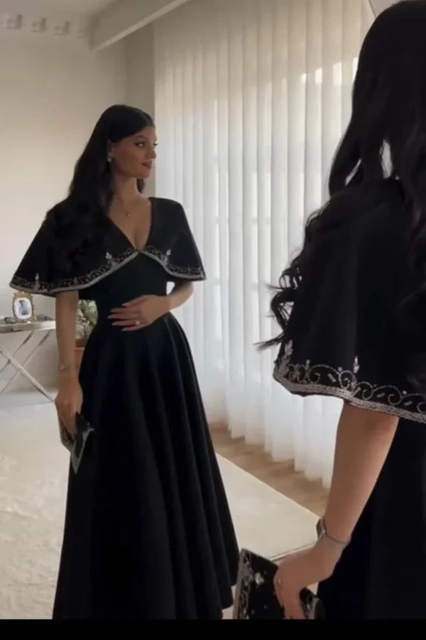 White/Green/Black simple elegant cape style embroidered long Prom Dress evening dress party dress nv2421