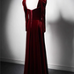 Burgunderrotes, langärmliges, langes A-Linien-Ballkleid aus Samt für Hochzeiten, Partys und Abende nv2154