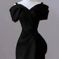 Robe de soirée sirène noire à épaules dénudées et décolleté en cœur, robe de soirée en satin noir nv1660