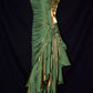 Robe de soirée élégante en satin vert rétro à bretelles spaghetti, longue et irrégulière, à volants, robe de bal, robe de soirée nv1626