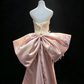Ivory Strapless Sweetheart Cage Skirt Dress Crystal Chain Tassel Big Champagne Bow Back Runway Prom Gown  NV6934
