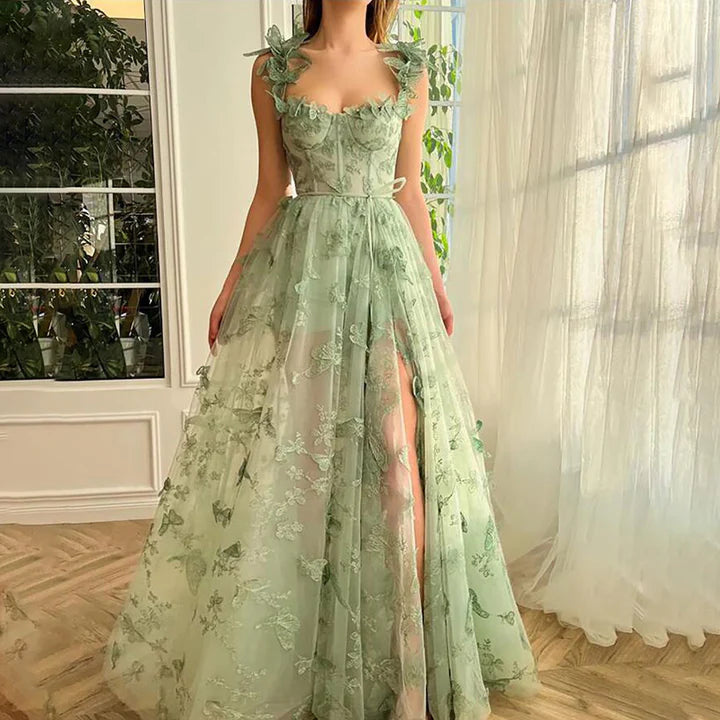 Robe de bal féerique papillon 3D 2024 Robe de soirée formelle en tulle brodé avec poches Robe de bal longue nv1572
