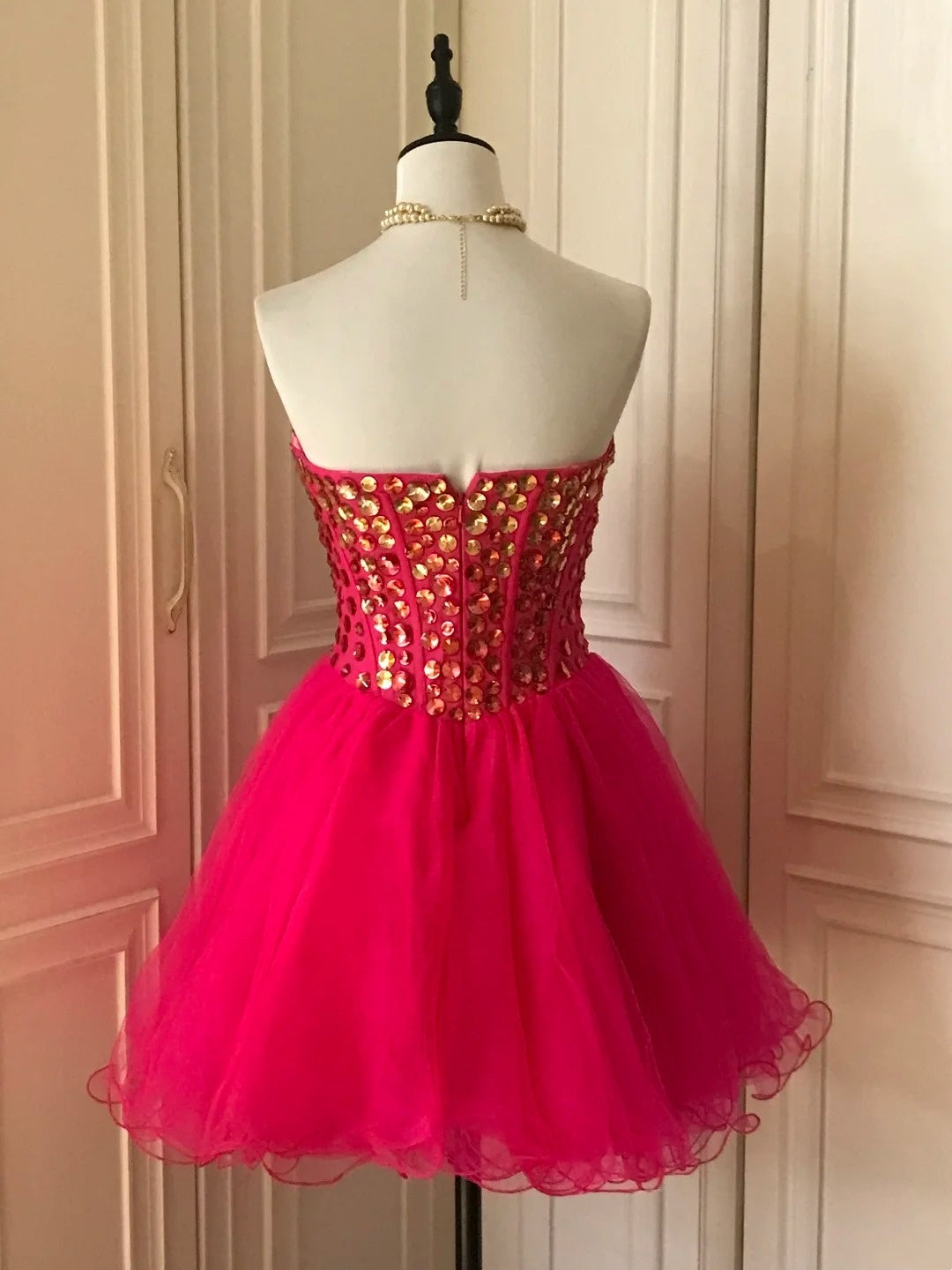 Rosa Pailletten Perlen Kurzes Tüll Prinzessin Homecoming Kleid Geburtstag Party Kleid nv4712