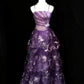 Robe de soirée longue en tulle violet, élégante, à fleurs et perles, nv4784