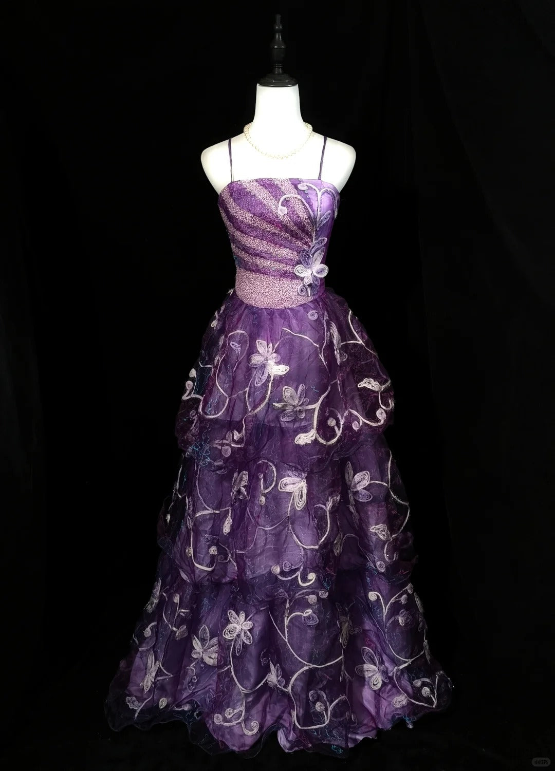 Robe de soirée longue en tulle violet, élégante, à fleurs et perles, nv4784