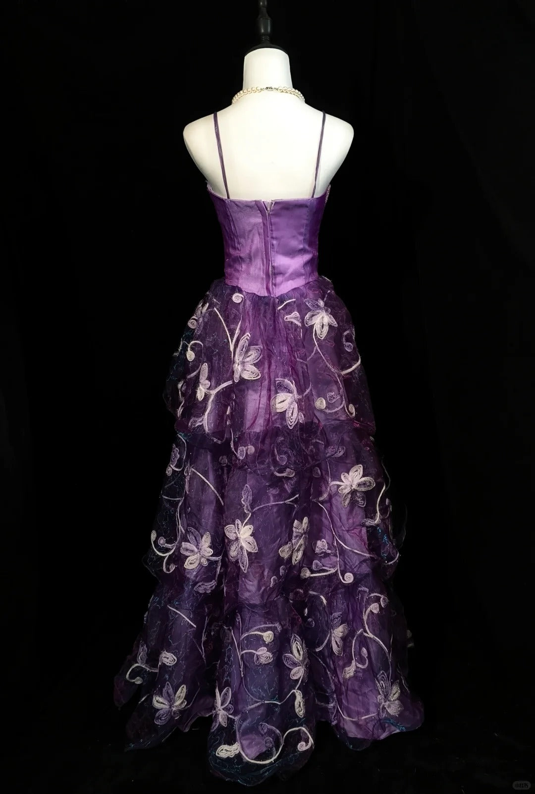 Robe de soirée longue en tulle violet, élégante, à fleurs et perles, nv4784