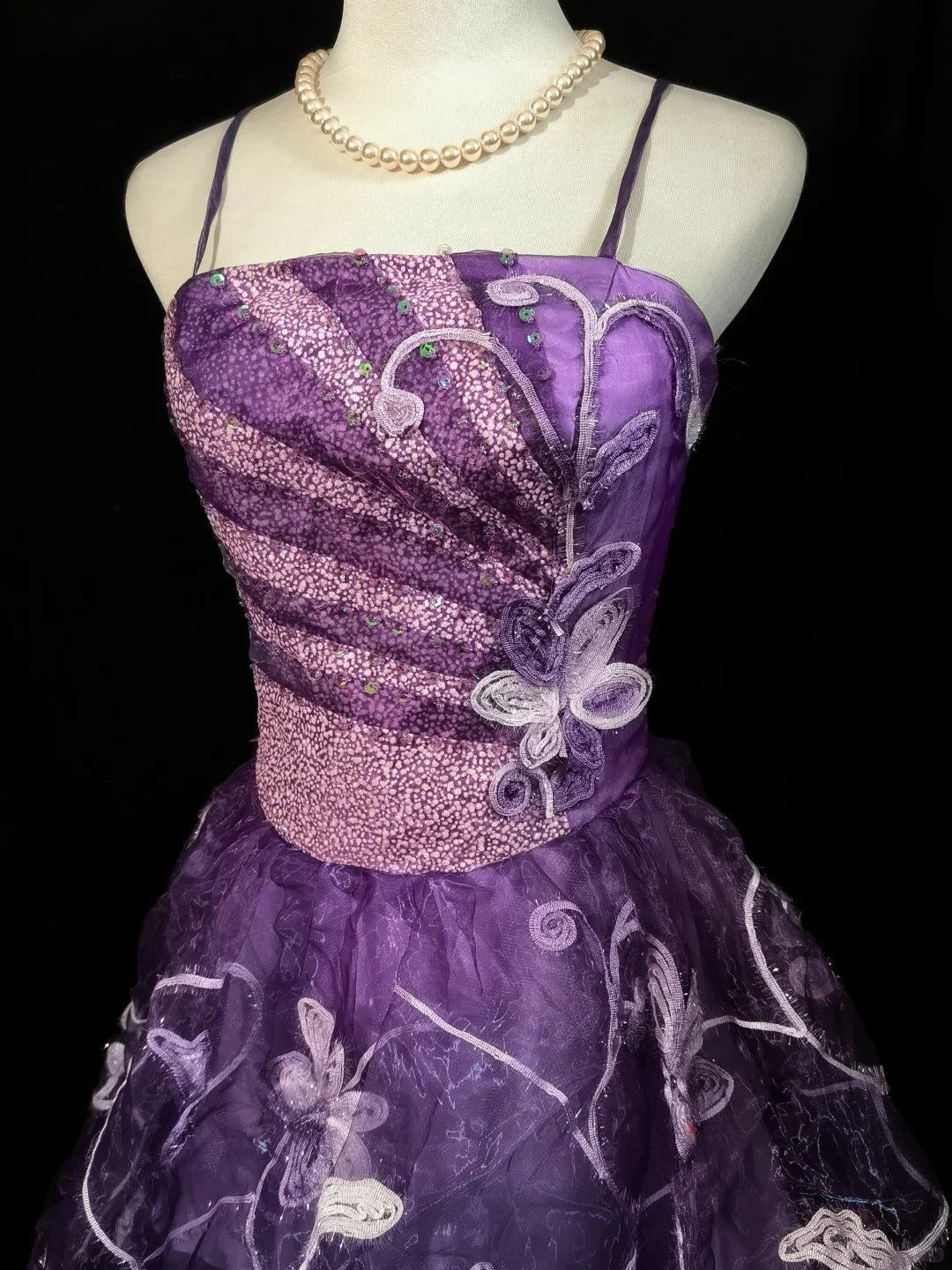 Robe de soirée longue en tulle violet, élégante, à fleurs et perles, nv4784
