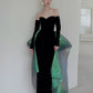 Black Sexy Elegant Off Shoulder Mermaid Long Velvet Ball Gown with Sleeves Evening Dress Party Dress nv2326