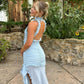 Robe de soirée longue en mousseline de soie bleue à la mode nv4766