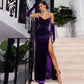 Robe de soirée longue sexy couleur raisin sirène à épaules dénudées (avec gants) nv2038