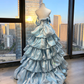 Ice Blue Strapless Princess Evening Gown Sweetheart Neck Pearl Rhinestone Shiny Tiered Cake Skirt Long Prom Dress  NV7017
