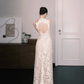 High Neck Halter 3D Floral Lace Sheath Formal Evening Dress  NV7360