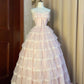 Rosa schulterfreies langes Partykleid aus mehrlagigem Tüll, wunderschönes Ballkleid, formelles Kleid nv2726