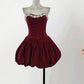Robe de soirée courte en velours bordeaux/noir, style rétro, tenue de fête d'anniversaire, nv5264