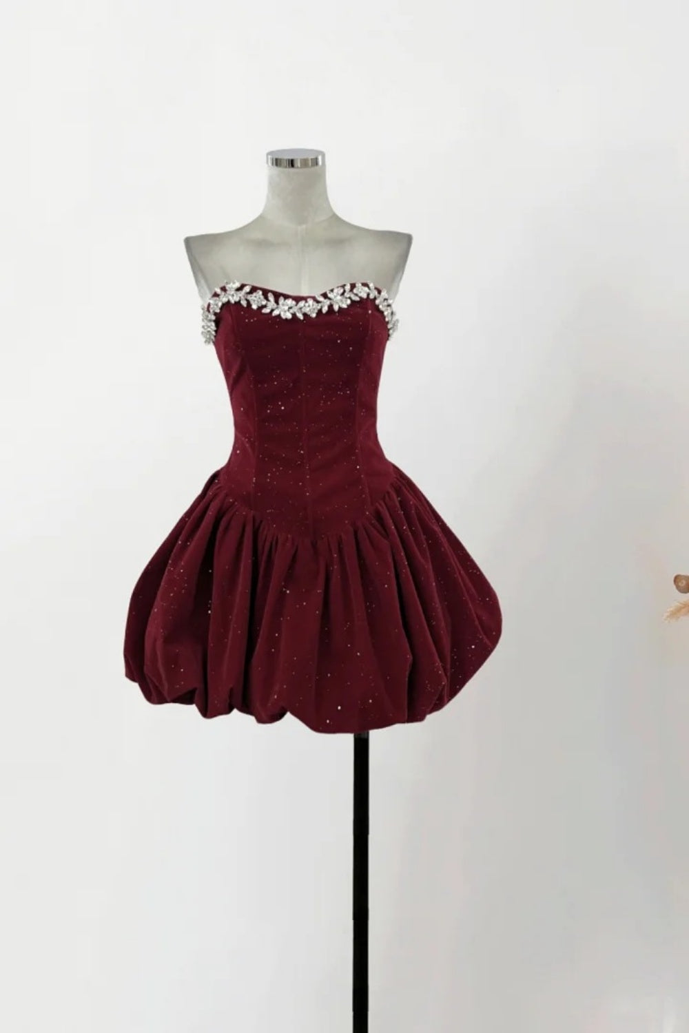 Robe de soirée courte en velours bordeaux/noir, style rétro, tenue de fête d'anniversaire, nv5264