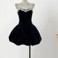 Robe de soirée courte en velours bordeaux/noir, style rétro, tenue de fête d'anniversaire, nv5264