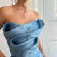 strapless ruched embossed printed satin lace-up  prom dress  nv1637