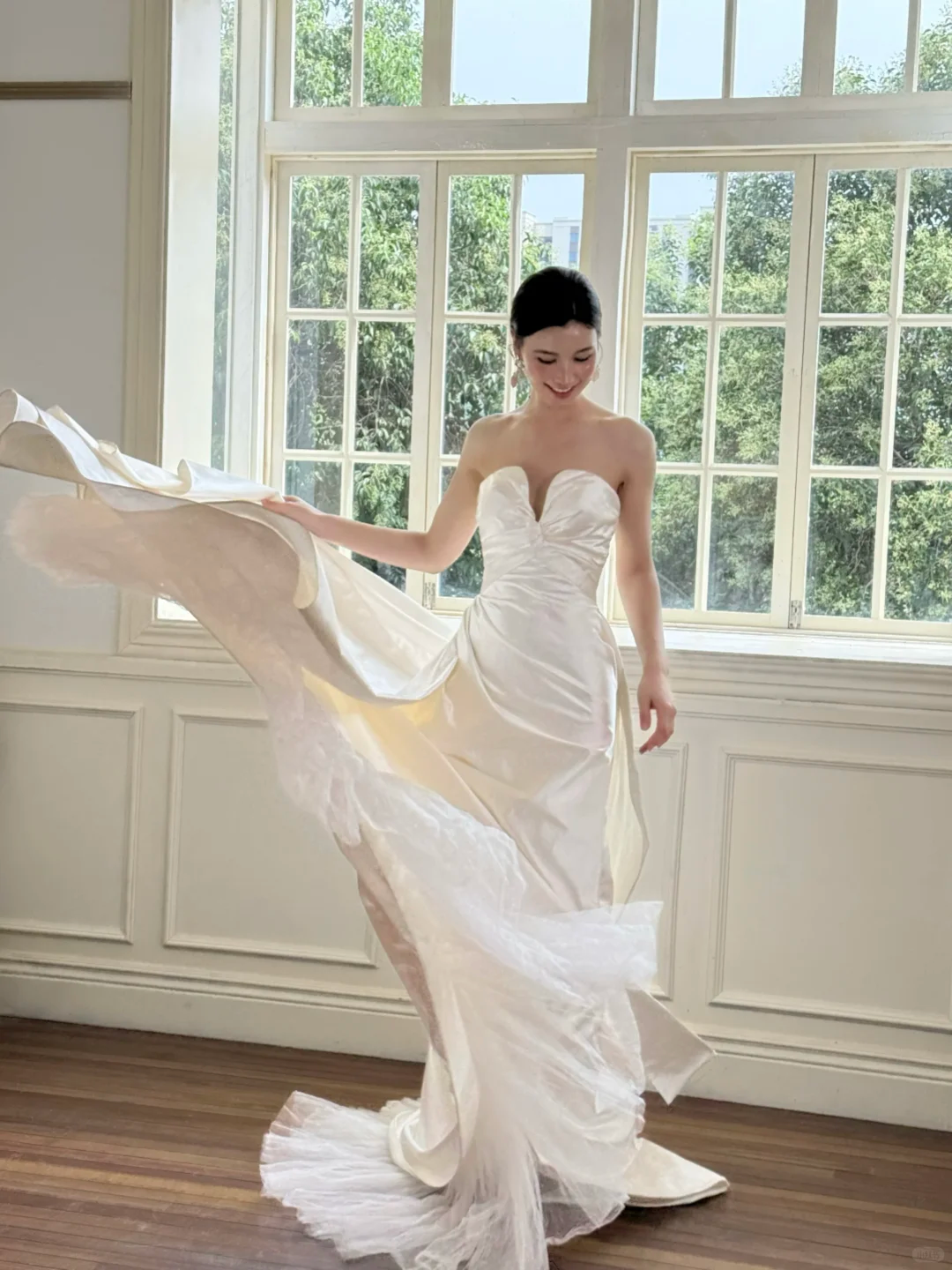 Ivory Strapless Twisted Knot Satin A-Line Wedding Gown  NV7189