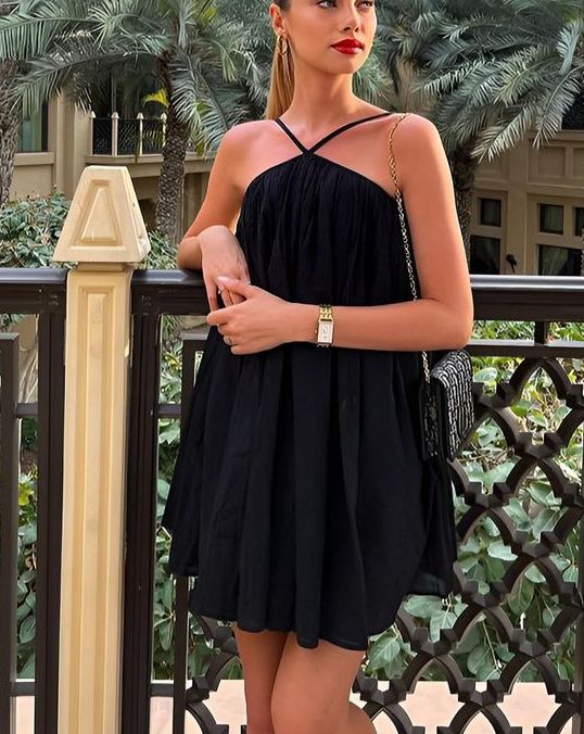 Schwarzes ärmelloses lässiges Strapskleid Strand einteiliges Straps kurzes Ballkleid Partykleid Homecoming-Kleid nv2129
