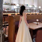 NiceVestidos - Robe de soirée mi-longue, robe d'anniversaire, robe blanche douce en satin NV5670