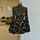 Schwarzes wunderschönes modisches, einzigartiges, glänzendes Pailletten-Kurzarm-Durchsicht-Ballkleid-Abendkleid-Partykleid NV3232