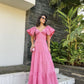 Pink V-neck satin long evening gown wedding guest party dress nv3121