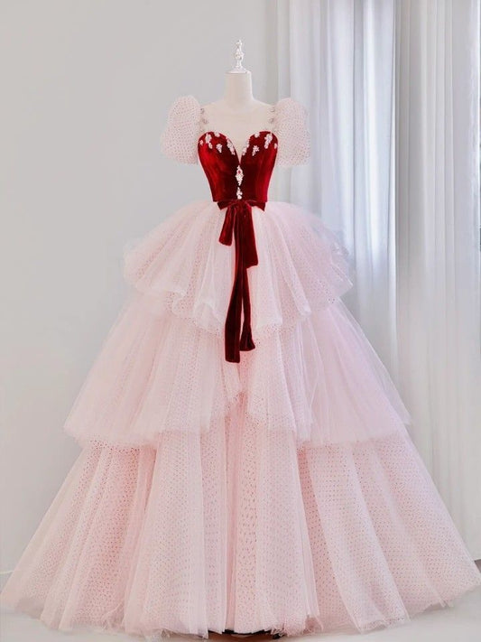 Pink Sweet Elegant Long Layered Ball Gown Evening Dress Party Dress nv3059