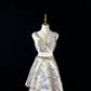 Champagne blue and gold embossed jacquard short homecoming dress birthday dress nv4487