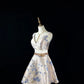 Champagne blue and gold embossed jacquard short homecoming dress birthday dress nv4487