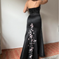 Black Stunning Vintage Satin Pink floral beads Long Prom Dress Gorgeous Evening Off-the-shoulder Dress Party Dress nv2749