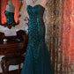 Robe de soirée bleu paon entièrement sertie de diamants, sans bretelles, avec traîne sirène - Robe scintillante pour dîner et remise de prix NV6368
