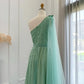 Green Luxury One Shoulder Sparkling Beaded Long Ball Gown Evening Gown with Sequins Party Dress nv2683