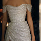 Silver Shiny Elegant Sequin Off-the-shoulder Side Slit Long Gown Prom Dress Evening Gown Party Dress nv2505