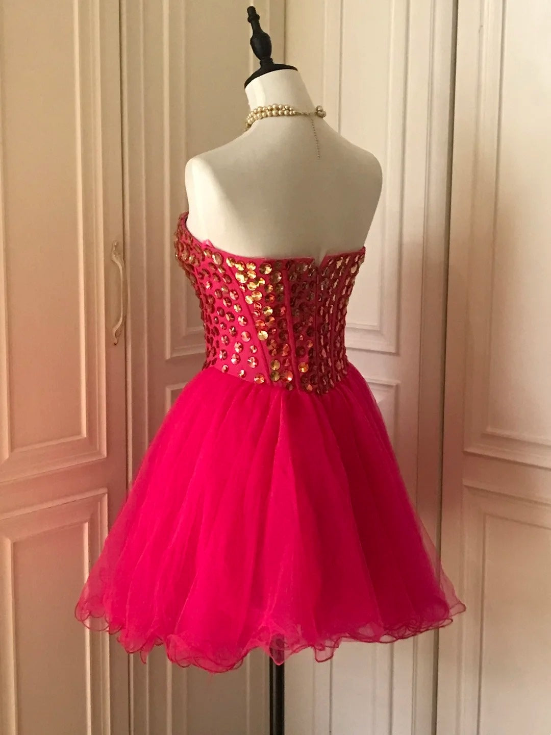 Rosa Pailletten Perlen Kurzes Tüll Prinzessin Homecoming Kleid Geburtstag Party Kleid nv4712