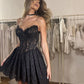 Schwarzes, figurbetontes, kurzes Mini-Homecoming-Kleid mit Spitze, Partykleid, nv2704