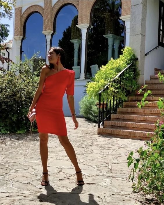 Orange Mode Einfache One-Shoulder Off Shoulder Short Mini Homecoming Kleid Partykleid Abendkleid nv2277