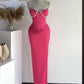 Pink rhinestone embellished gorgeous slim mermaid long ball gown evening dress nv2932