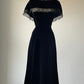 NiceVestidos--Dignified Mother Style Black Velvet Lace - Trimmed Short Sleeve Mid-Length Mother of Bride Dress NV5809