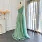 Green Luxury One Shoulder Sparkling Beaded Long Ball Gown Evening Gown with Sequins Party Dress nv2683