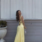 Yellow simple elegant open back long satin evening gown ball gown nv2644