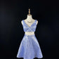 Explosive ice blue satin blue fine lace rhinestone belt short homecoming dress birthday dress nv4495