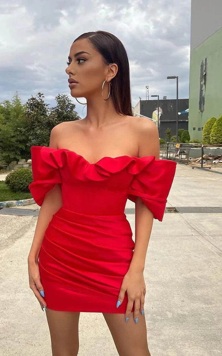 Rotes schulterfreies Plissee-Homecoming-Kleid, Partykleid, Geburtstagskleid, NV2242