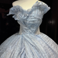 Dusty Blue Strapless Ball Gown Ruffled Corset Asymmetric Draped Tulle Cinderella Prom Dress  NV6945