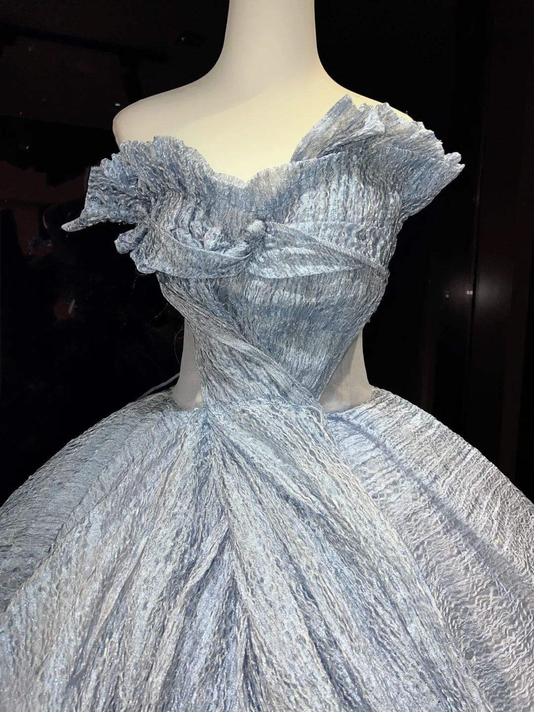 Dusty Blue Strapless Ball Gown Ruffled Corset Asymmetric Draped Tulle Cinderella Prom Dress  NV6945
