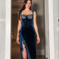 Blue Sexy Elegant Slit Velvet Lace Long Ball Gown Evening Dress nv2658