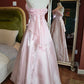 Pink Spaghetti Strap Tulle Tulle Elegant Long Satin Ball Gown Evening Dress nv3347