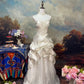 Elfenbeinweiß Wunderschöne Mode Elegante Blumen Exquisite Perlen Spitze Lange Satin Tüll Ballkleid Abendkleid Brautkleid nv4063