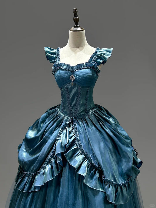 Hellblaues, geheimnisvolles Vintage-Mode-Elegantes langes Satin-Bodenlang-Ballkleid-Abendkleid-Partykleid nv4194