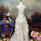 Elfenbeinweiß Wunderschöne Mode Elegante Blumen Exquisite Perlen Spitze Lange Satin Tüll Ballkleid Abendkleid Brautkleid nv4063